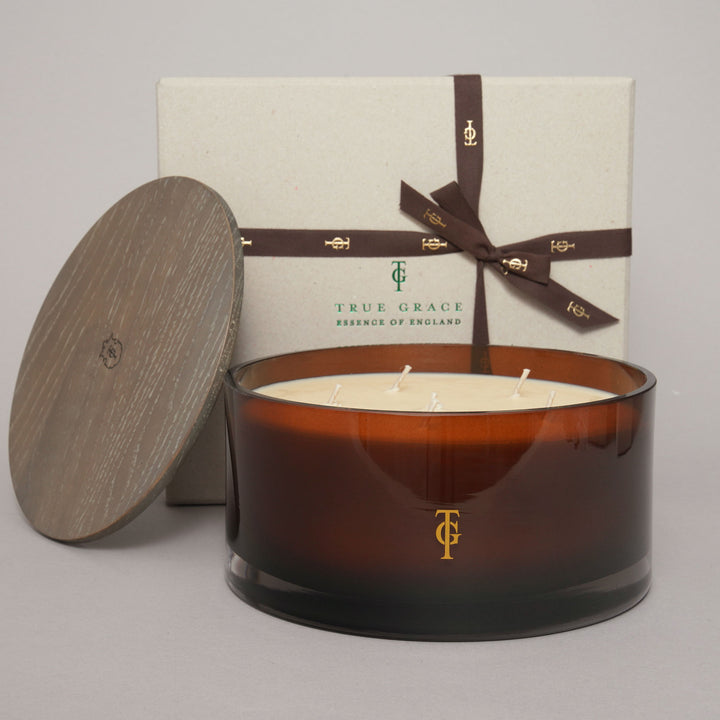Gift Boxed Large 6 Wick Candle Bowl With Oak Lid
