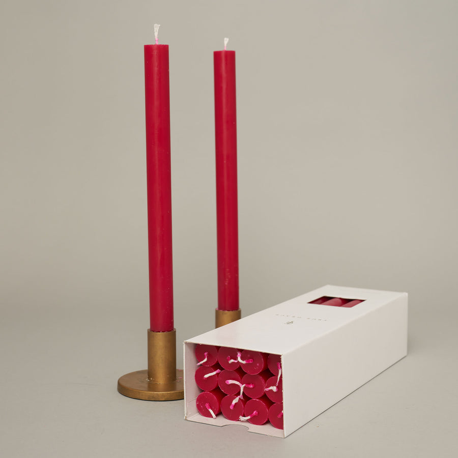 Cerise box of 12 dining candles | True Grace