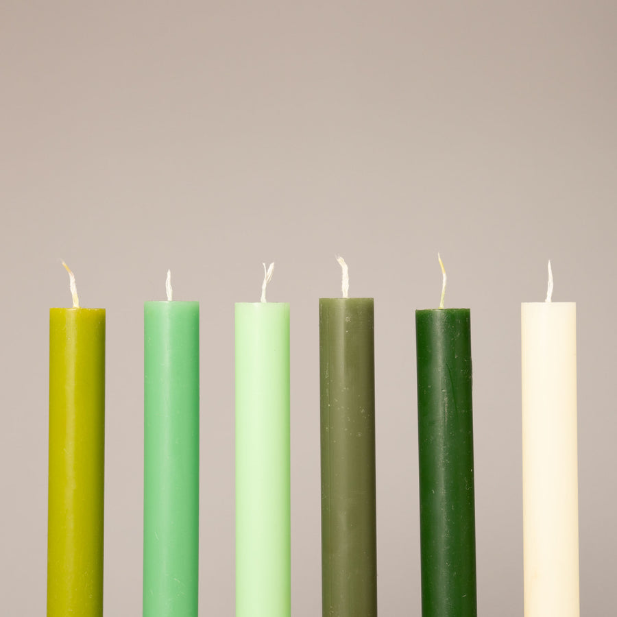 Spring Greens ~ Box of 12 Dining Candles — Coloured Dining Candles Collection | True Grace
