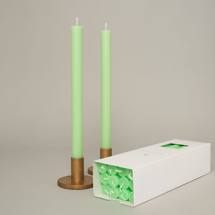 Fluoro Green Box of 12 Dining Candles — Coloured Dining Candles Collection | True Grace
