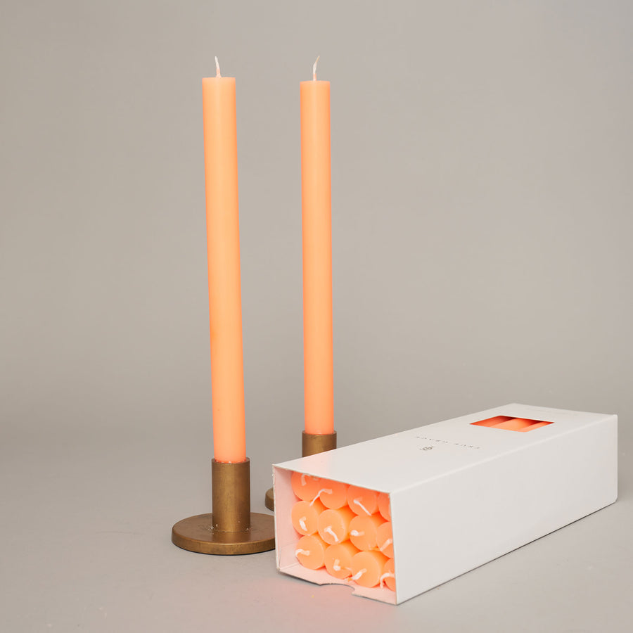 Fluoro orange box of 12 dining candles | True Grace