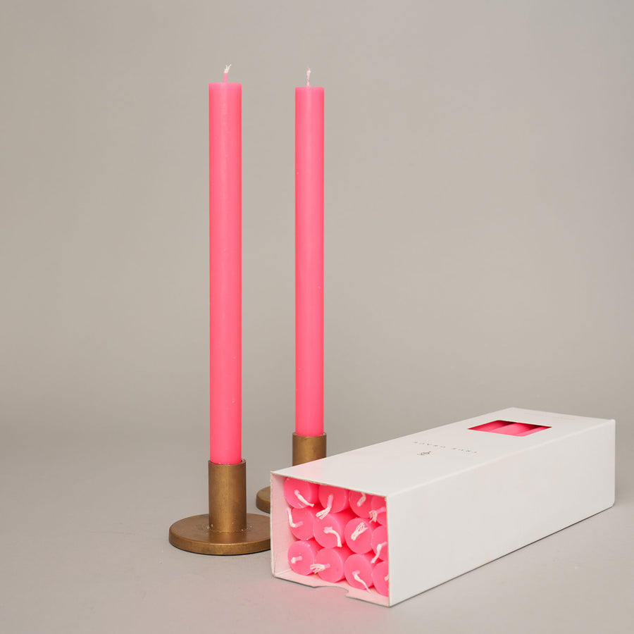 Fluoro Pink Box of 12 Dining Candles — Coloured Dining Candles Collection | True Grace