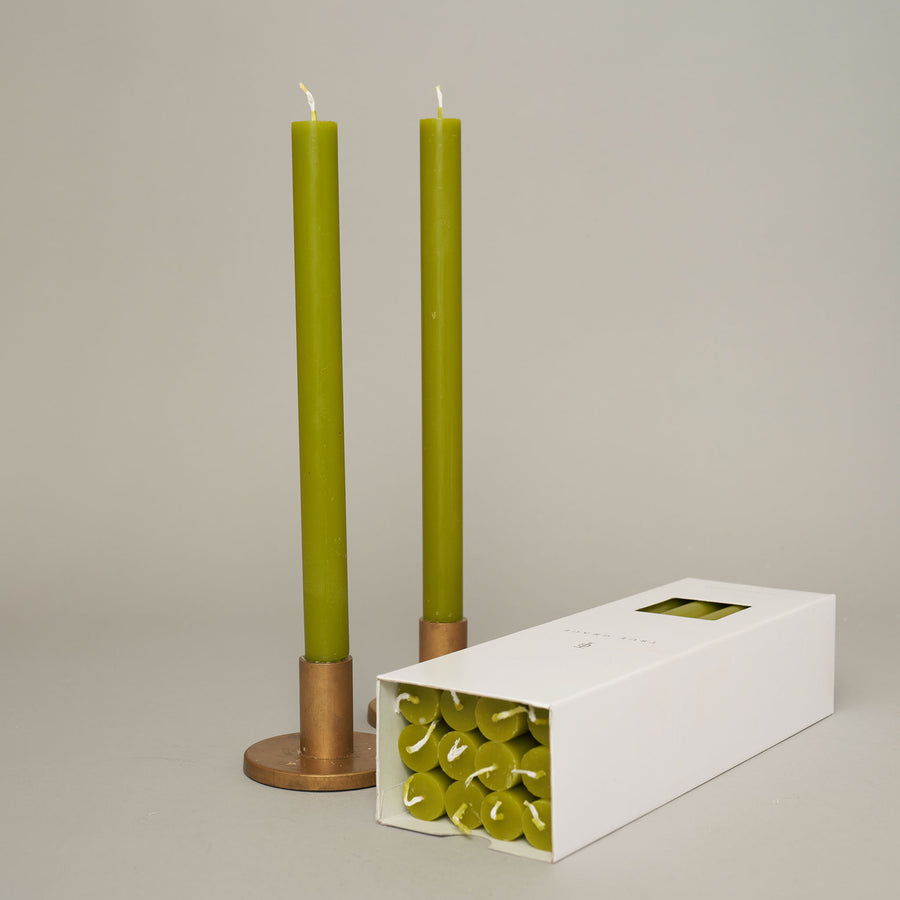 Leaf Green Box of 12 Dining Candles — Coloured Dining Candles Collection | True Grace