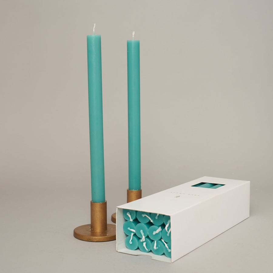 Turquoise Box of 12 Dining Candles — Coloured Dining Candles Collection | True Grace