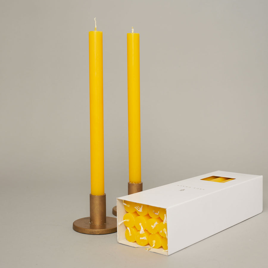 Yellow box of 12 dining candles | True Grace