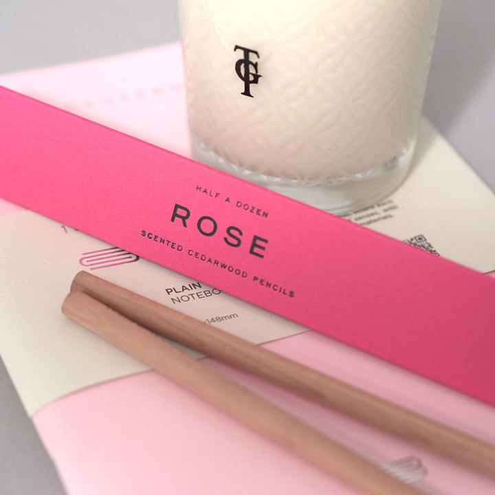 Moroccan Rose Candle, Scented Pencils & Notebook Set