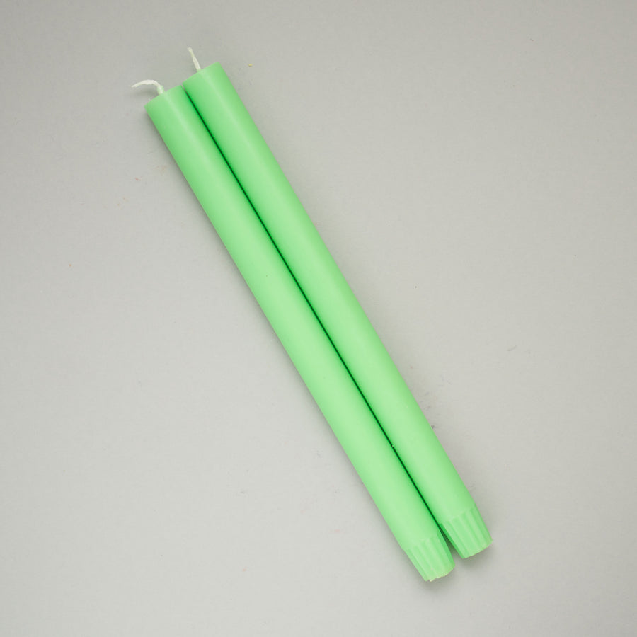 Fluoro green pair of dining candles | True Grace