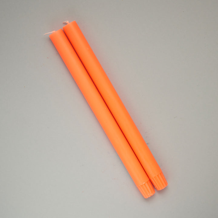 Fluoro Orange Pair of Dining Candles