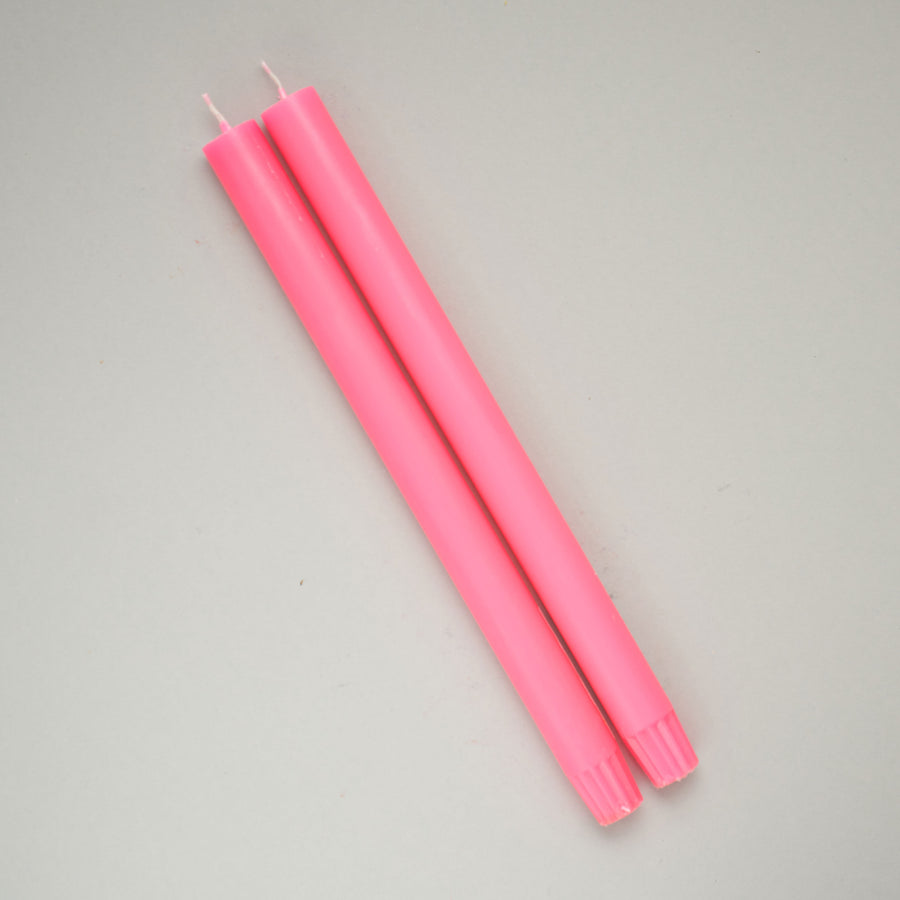 Fluoro pink pair of dining candles | True Grace