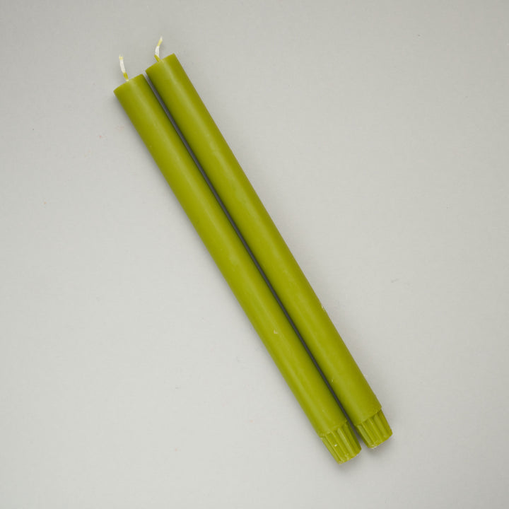 Leaf Green Pair of Dining Candles